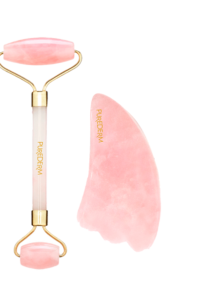 Skin glow tools – Rodillo facial y gua sha de cuarzo rosa